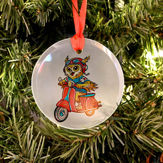 FAU Owl Scooter | Glass Holiday Ornament - A. B. Newton and Company