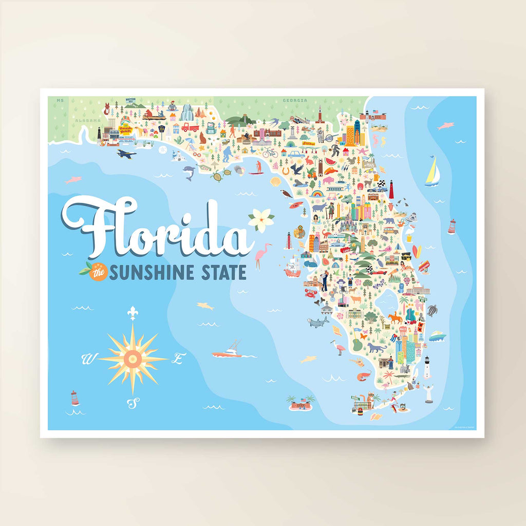 Florida Sunshine State | Map Poster, Landmark Guide & Sticker