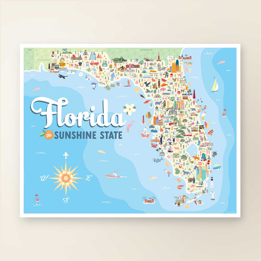 Florida Sunshine State | Map Poster, Landmark Guide & Sticker - A. B. Newton and Company