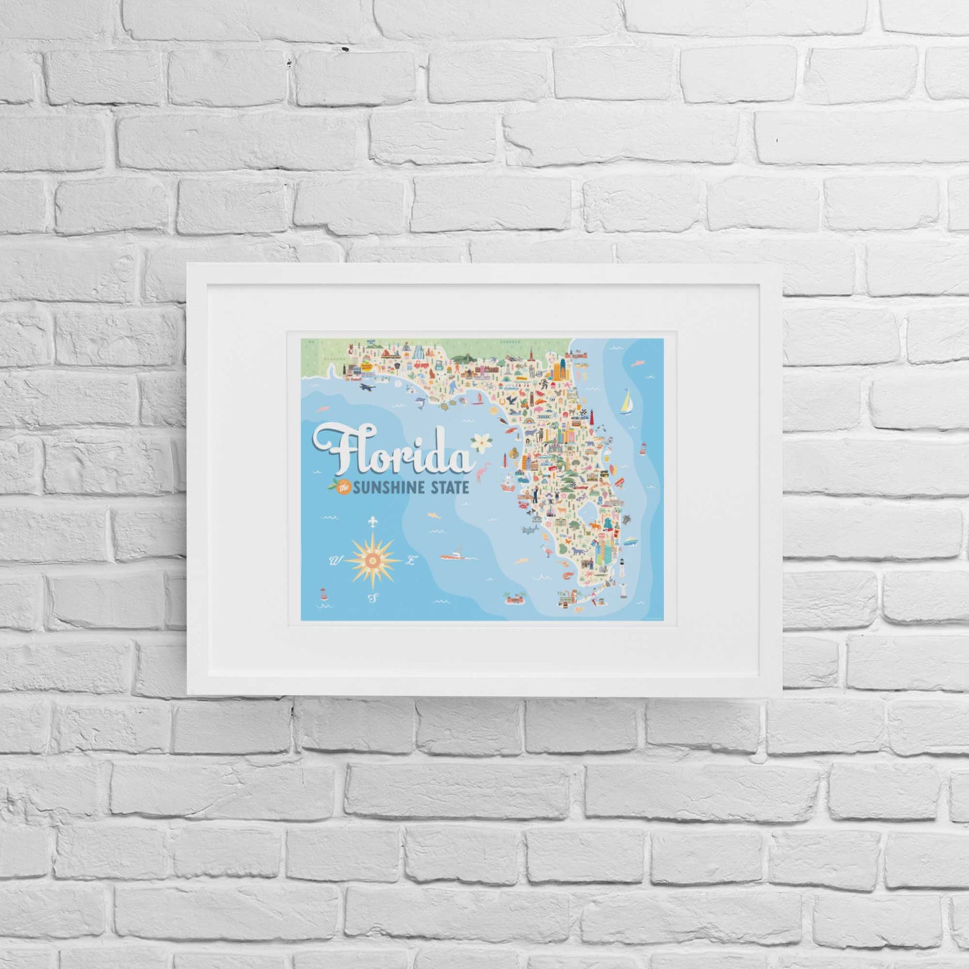 Florida Sunshine State | Map Poster, Landmark Guide & Sticker