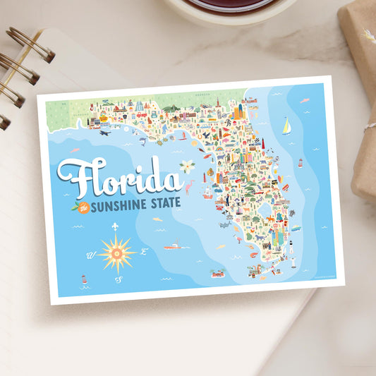 Florida Sunshine State Map 5x7 State Series Postcard