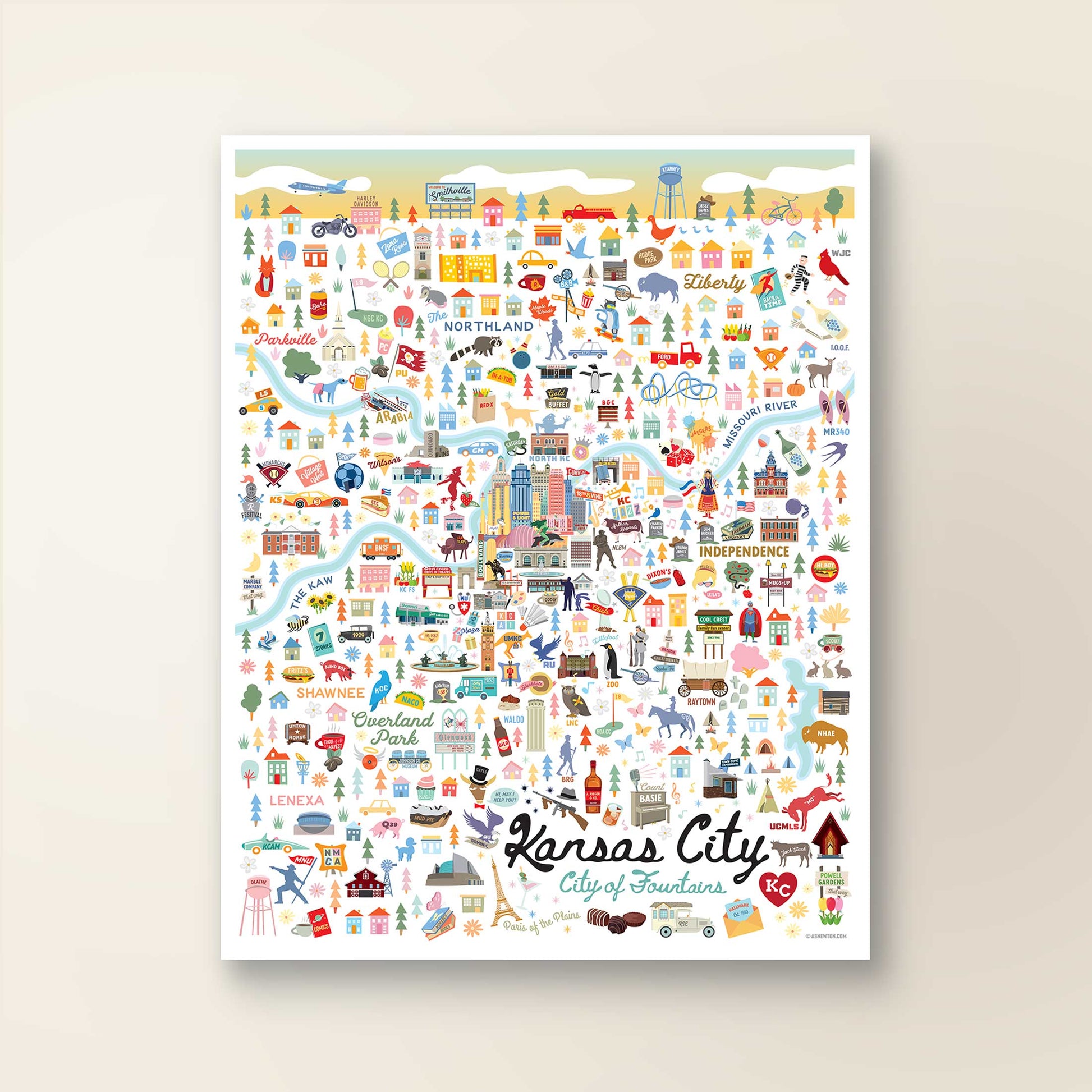 KANSAS, MO | City Series Map Art Print - A. B. Newton and Company