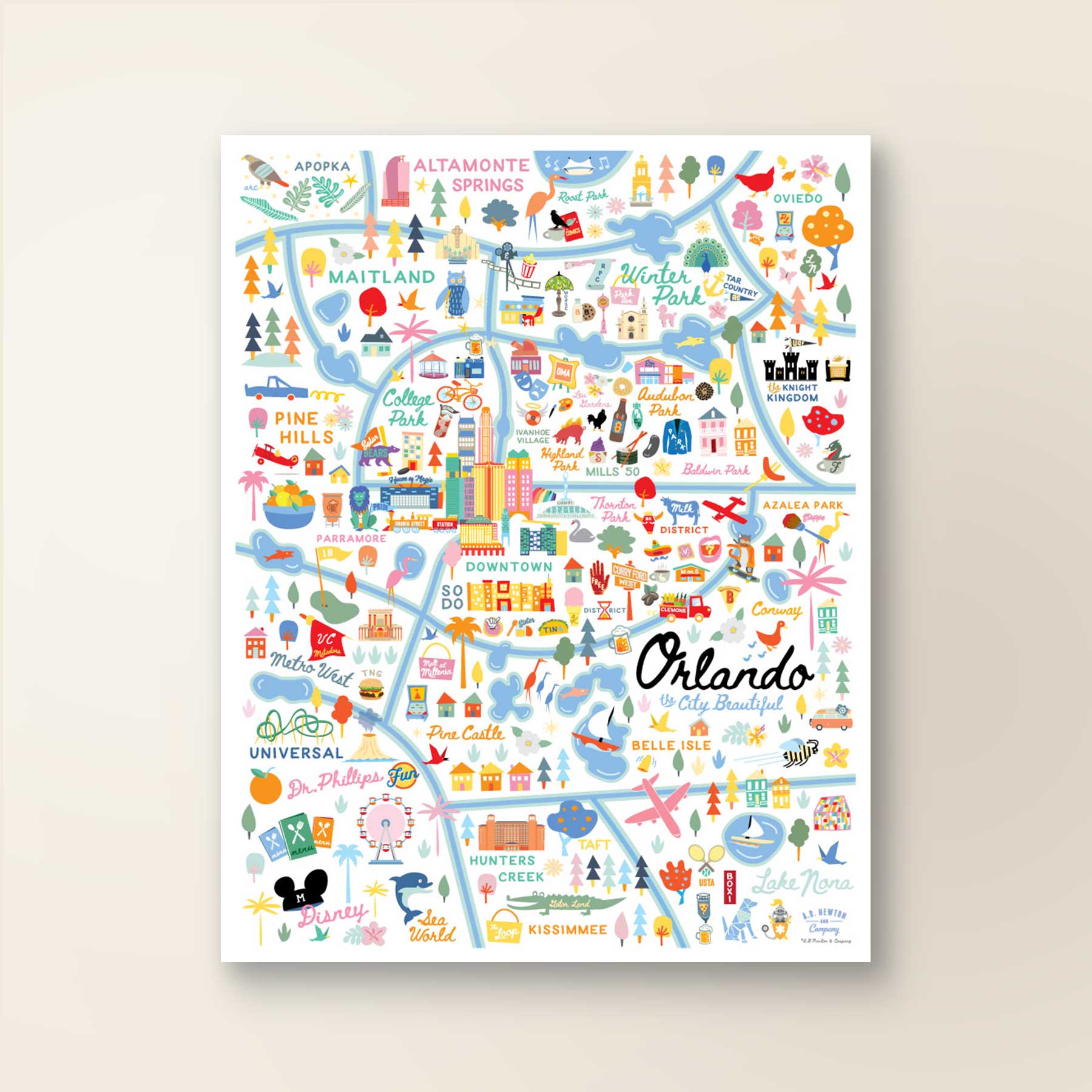 ORLANDO, FL | City Series Map Art Print - A. B. Newton and Company