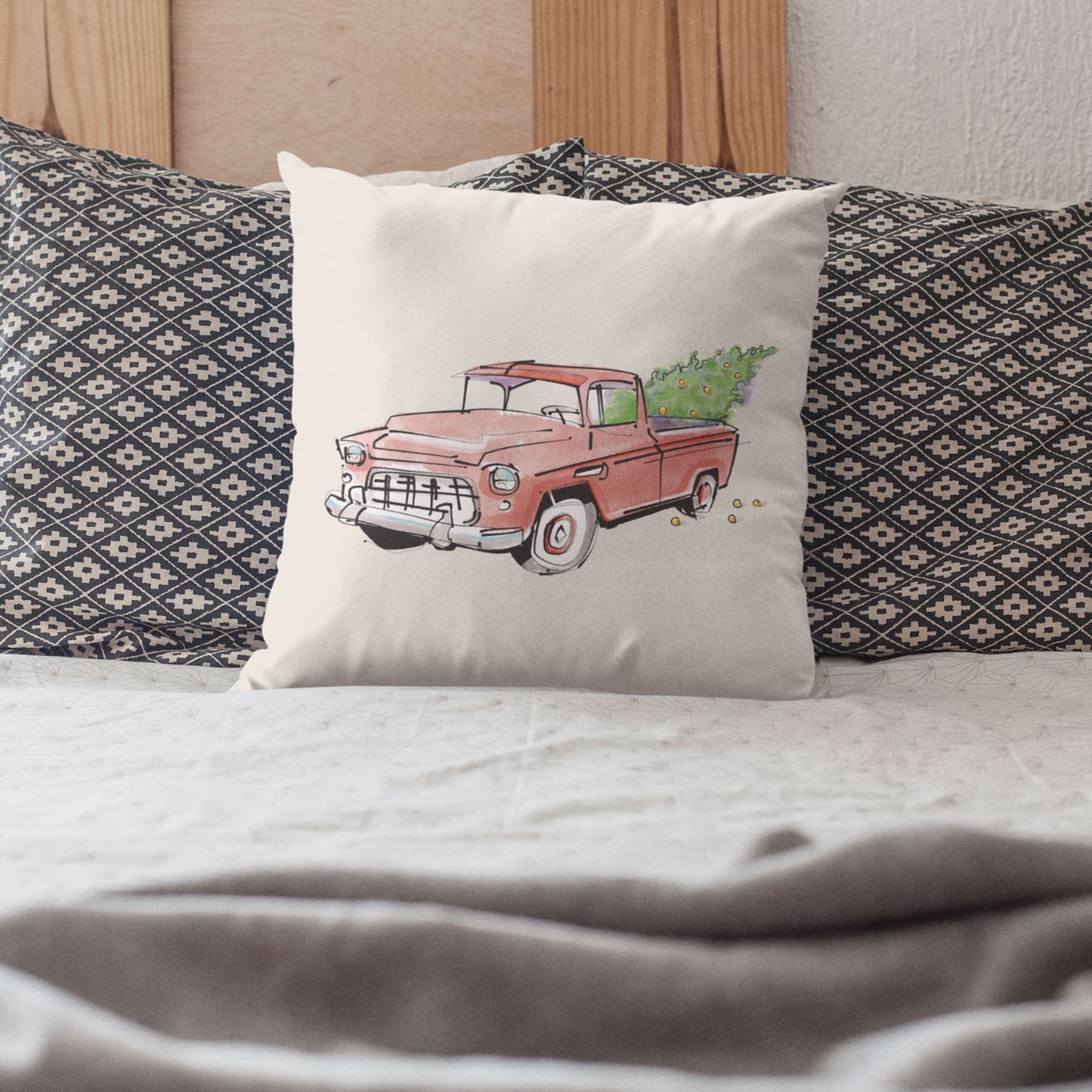 Jolly Red Truck | Christmas Throw Pillow