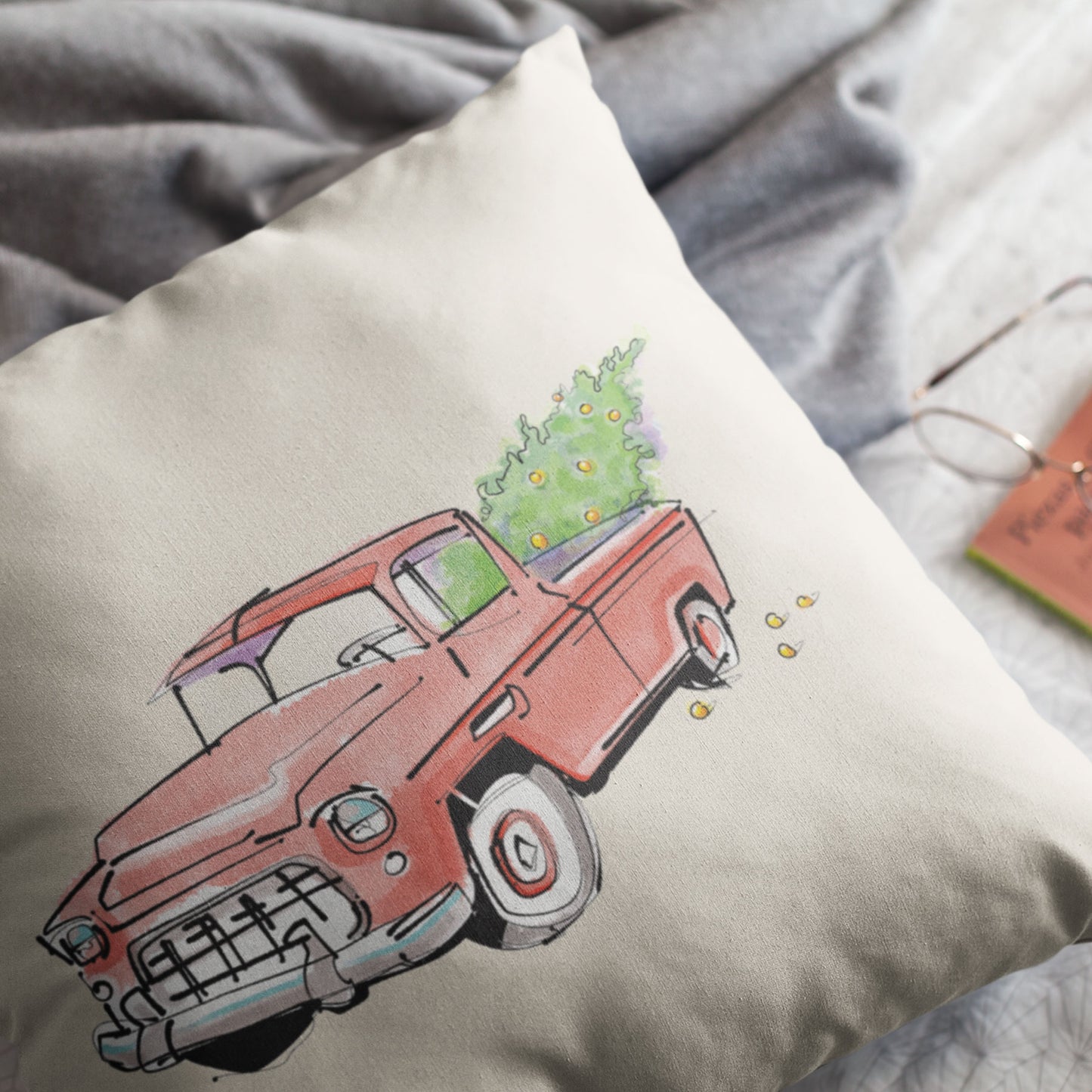 Jolly Red Truck | Christmas Throw Pillow