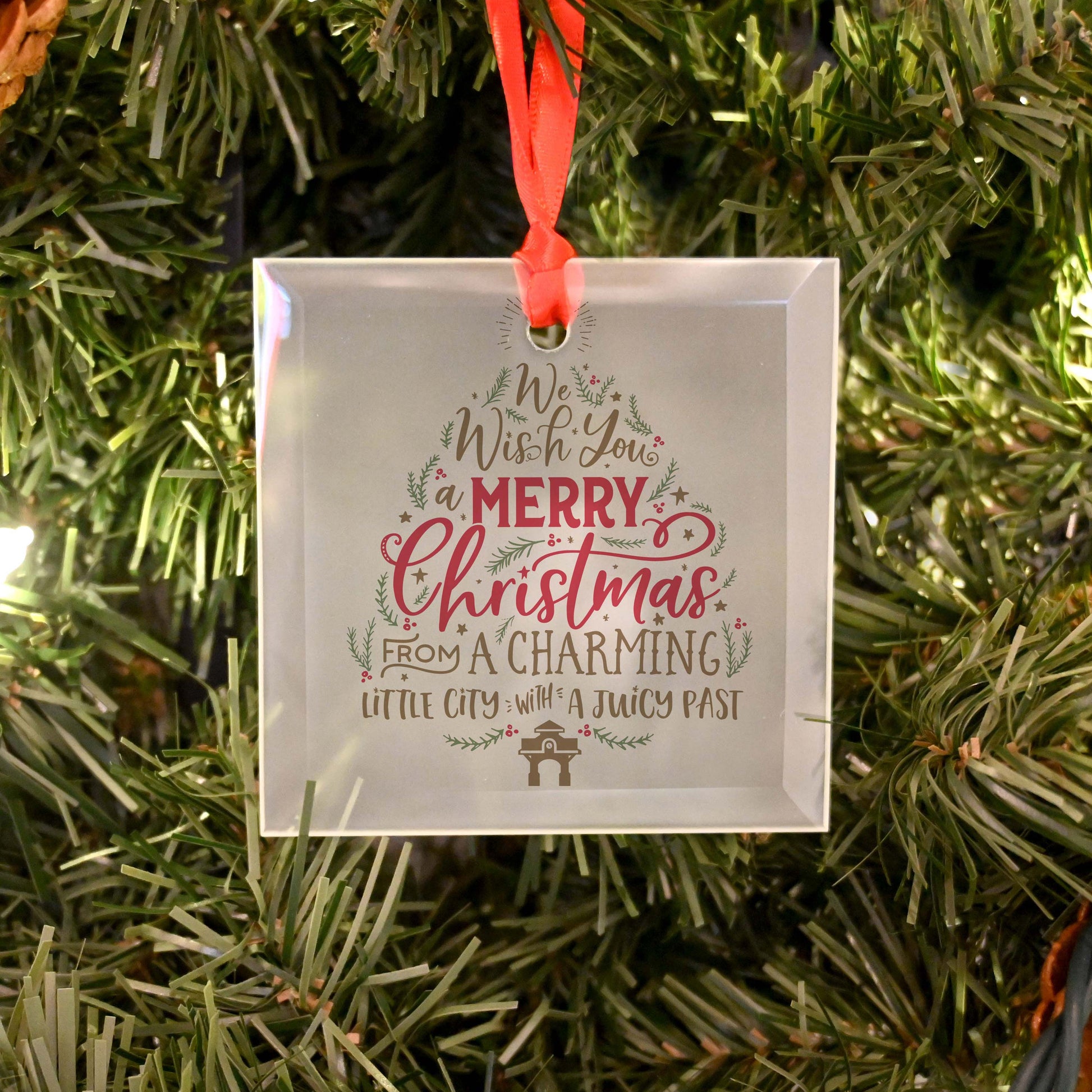Merry Christmas from a Charming Little City with a Juicy Past | Glass Holiday Ornament - A. B. Newton and Company