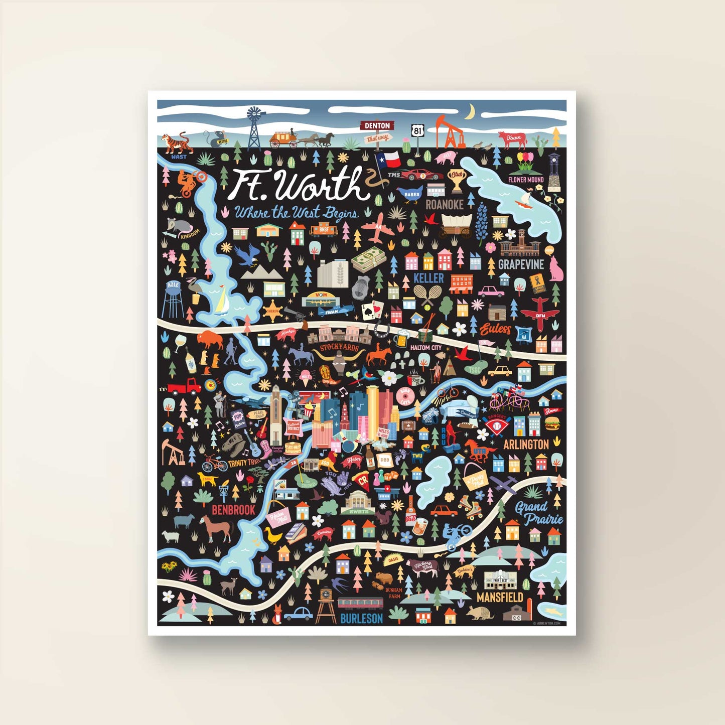 FT. WORTH, TX | City Series Map Art Print