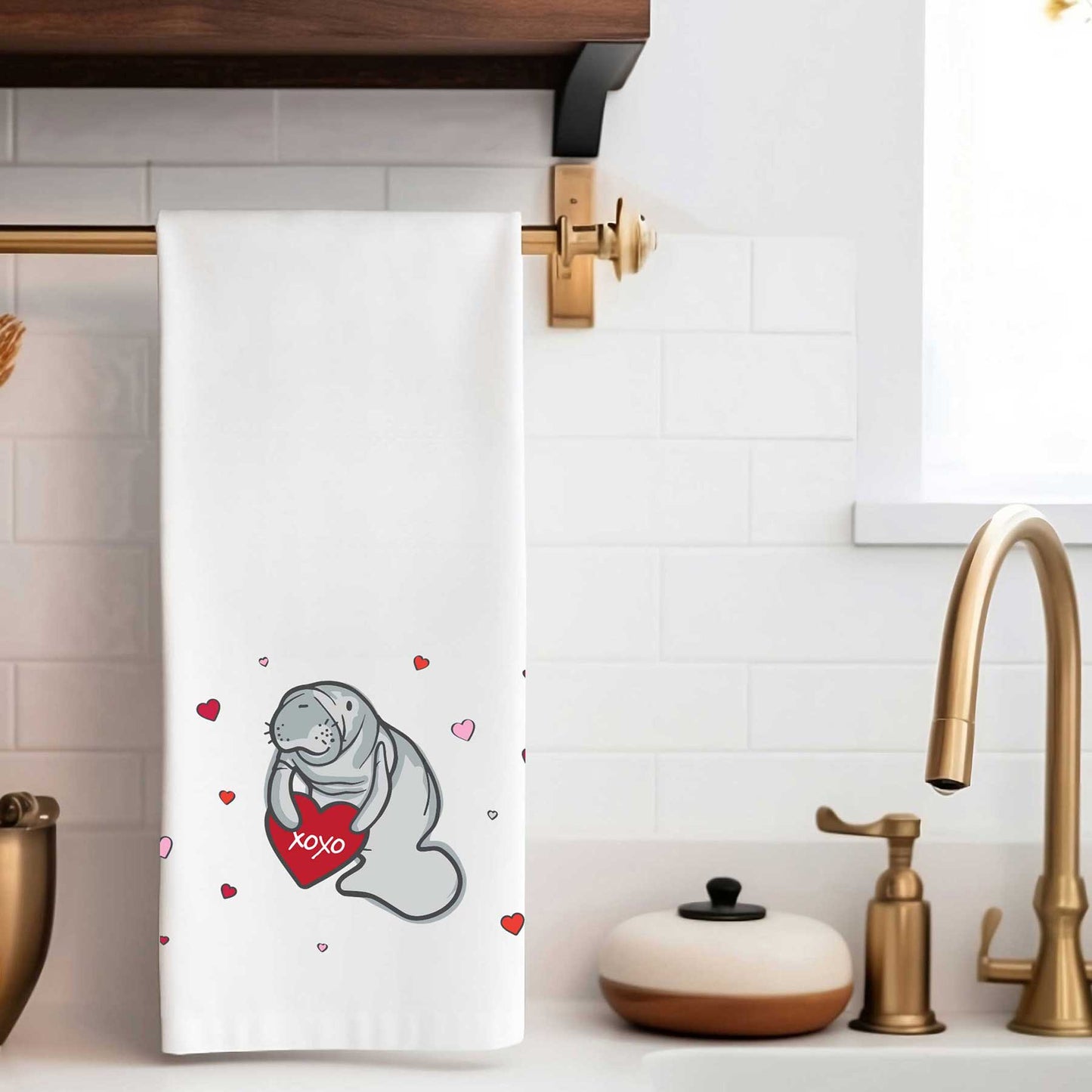 Love You Lots Manatee | Valentine's Day Tea Towel