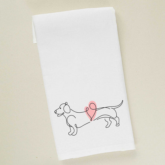 Dachshund Love | Pink Heart | Valentine's Day Tea Towel