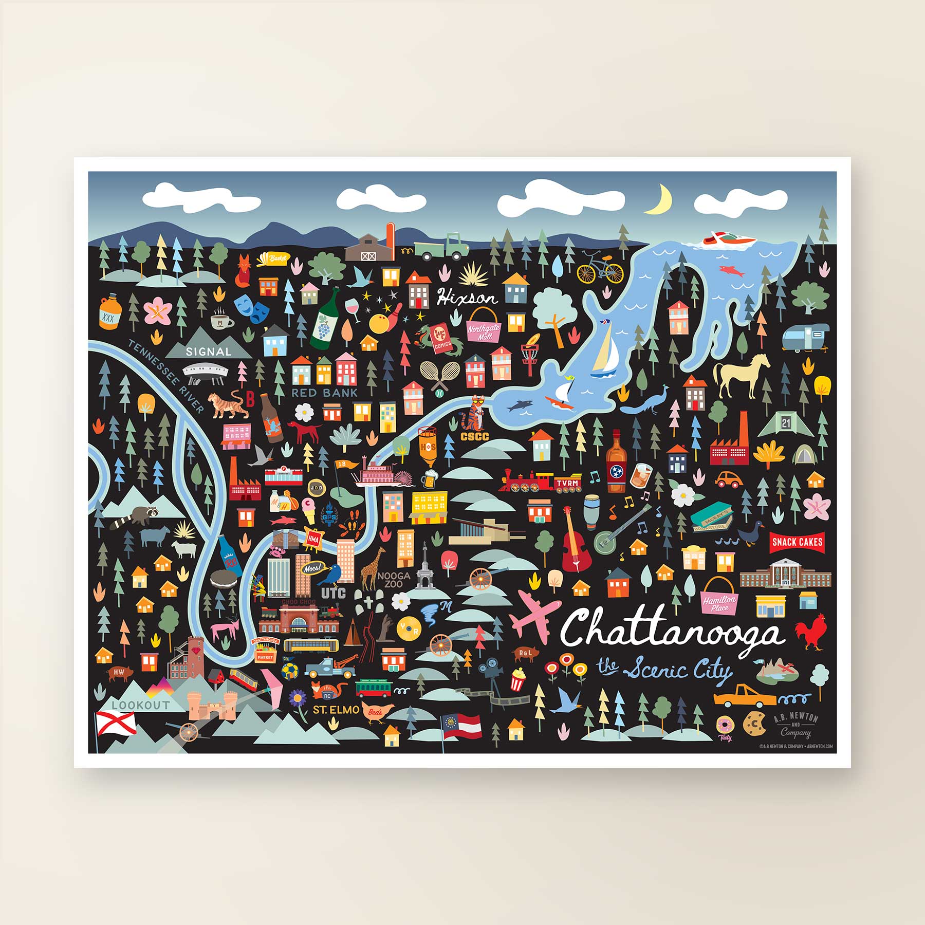 CHATTANOOGA, TN | City Series Map Art Print - A. B. Newton and Company