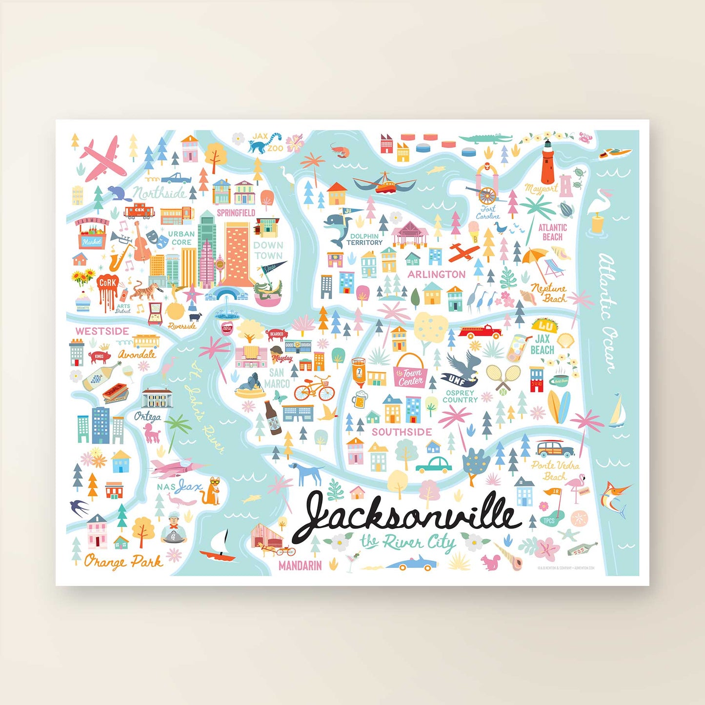 JACKSONVILLE, FL | City Series Map Art Print - A. B. Newton and Company
