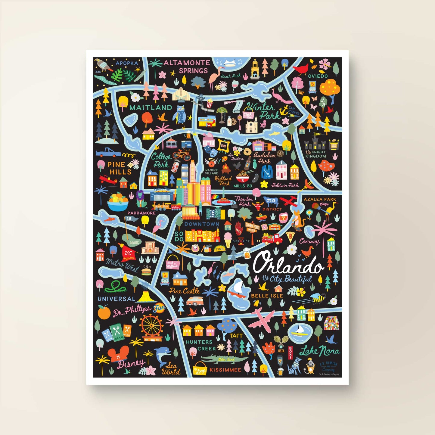 ORLANDO, FL | City Series Map Art Print | 20x26 | Discontinued Size