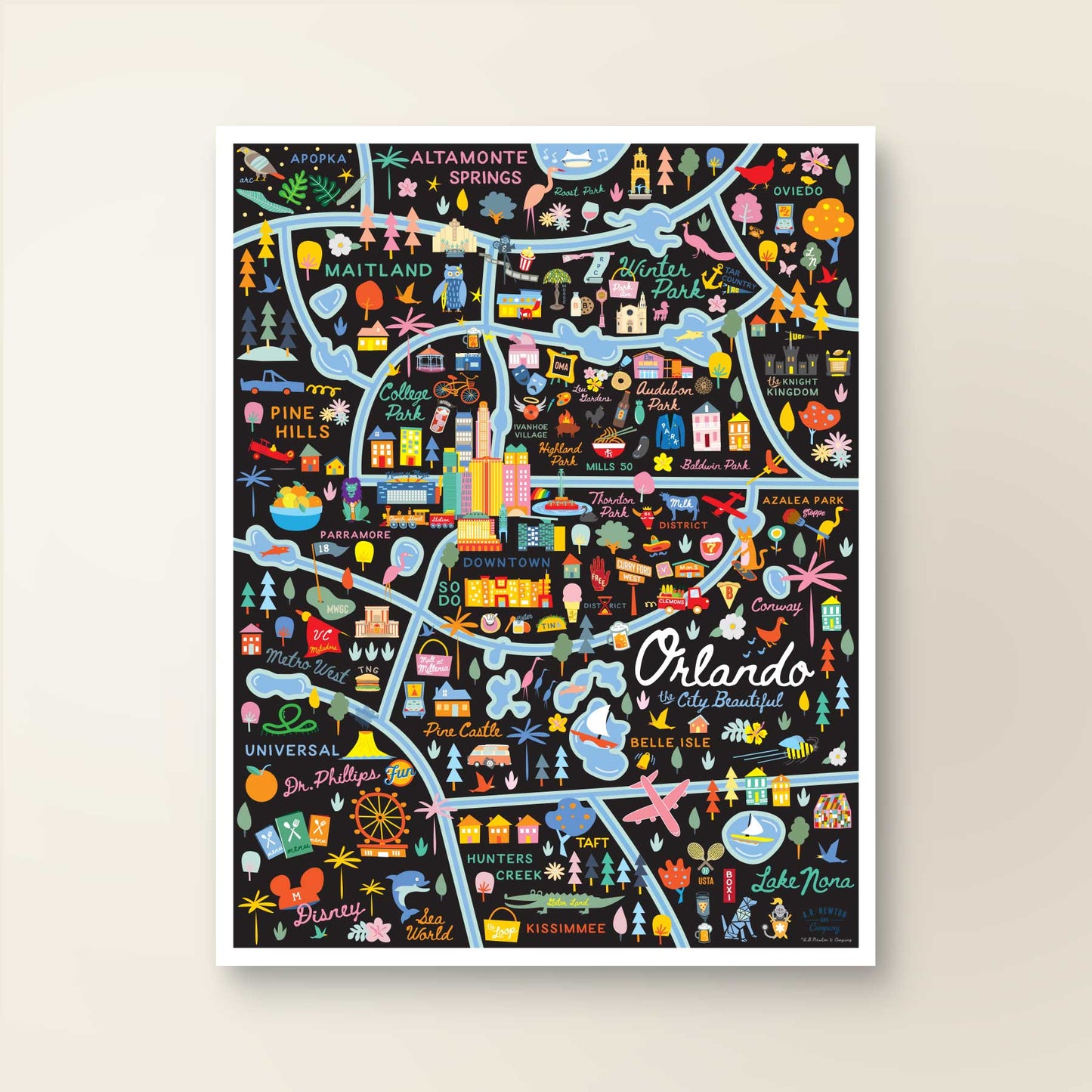 ORLANDO, FL | City Series Map Art Print | 16x20 | Discontinued Size