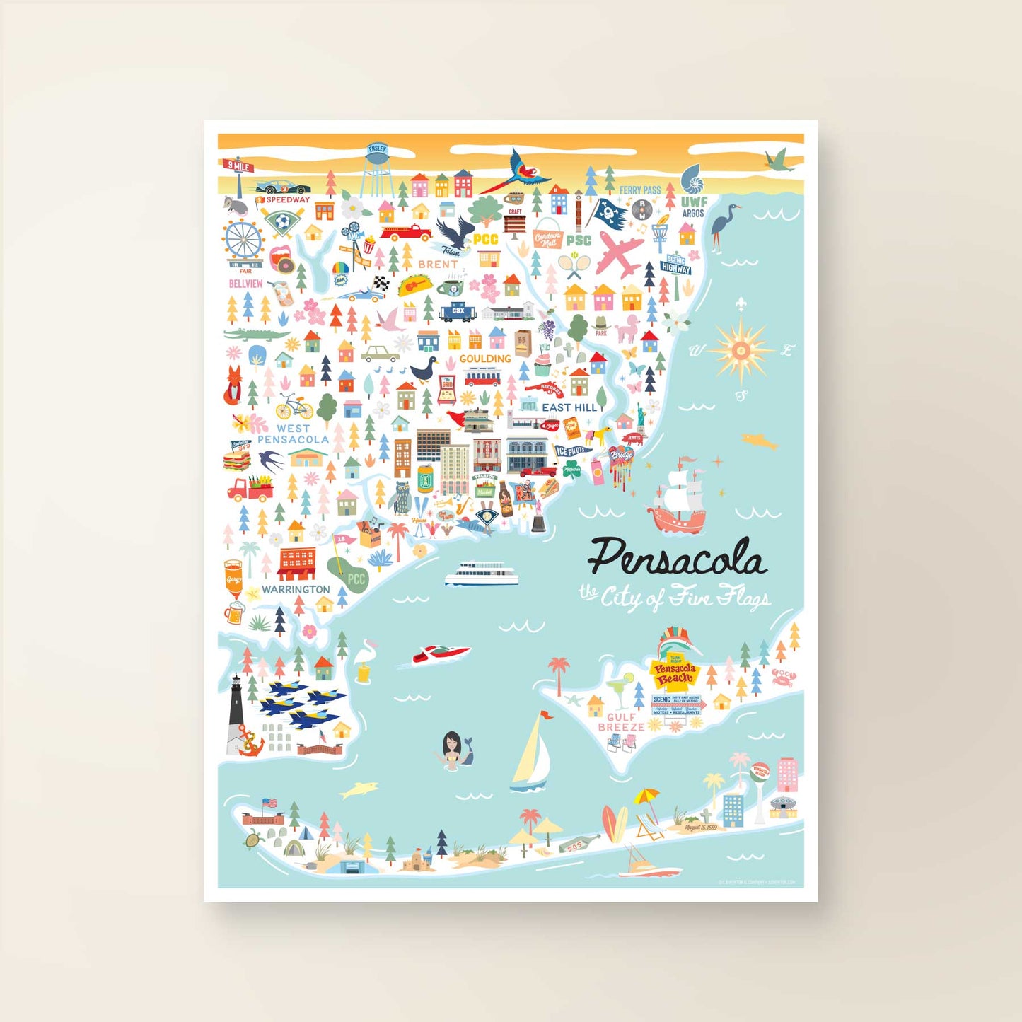 PENSACOLA, FL | City Series Map Art Print