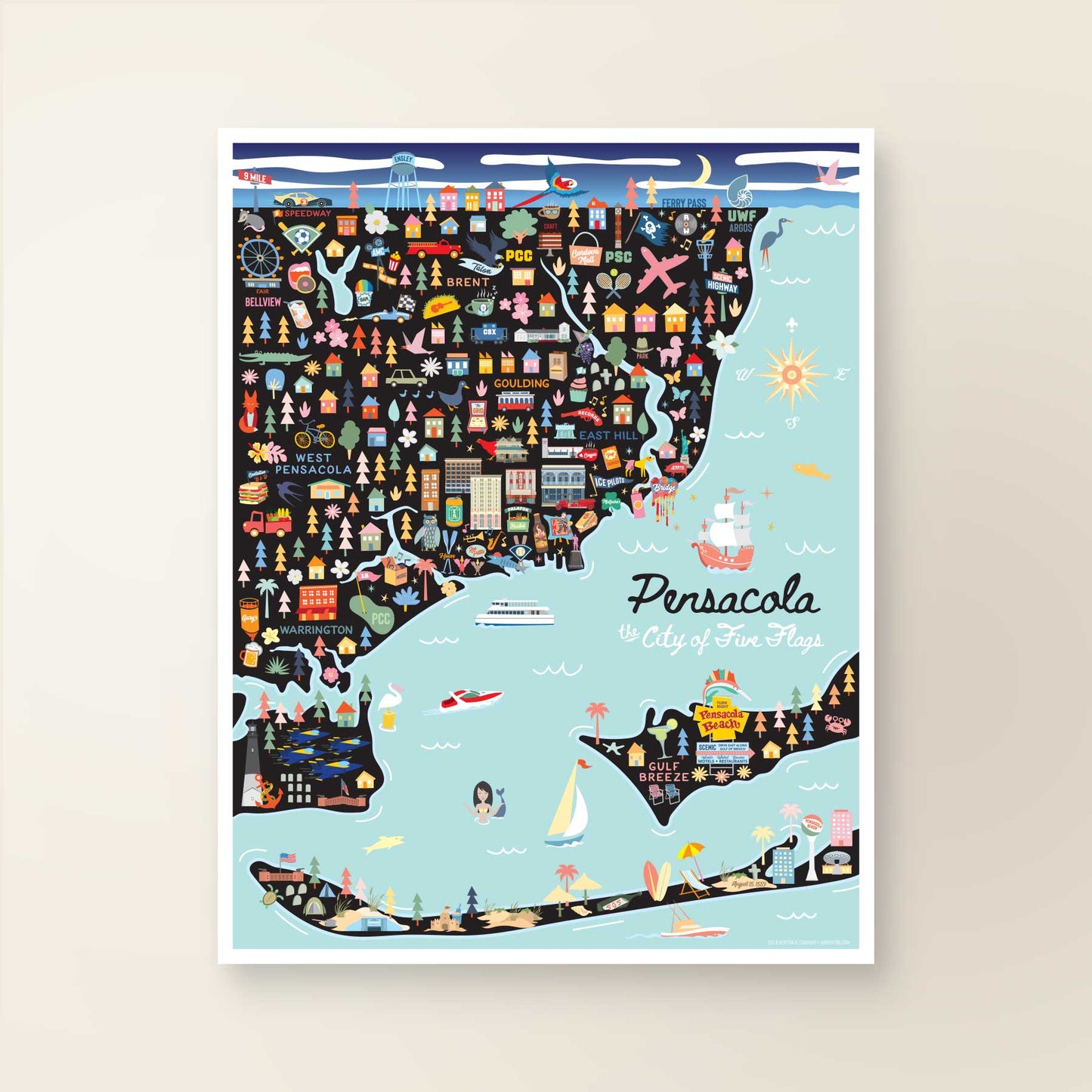 PENSACOLA, FL | City Series Map Art Print