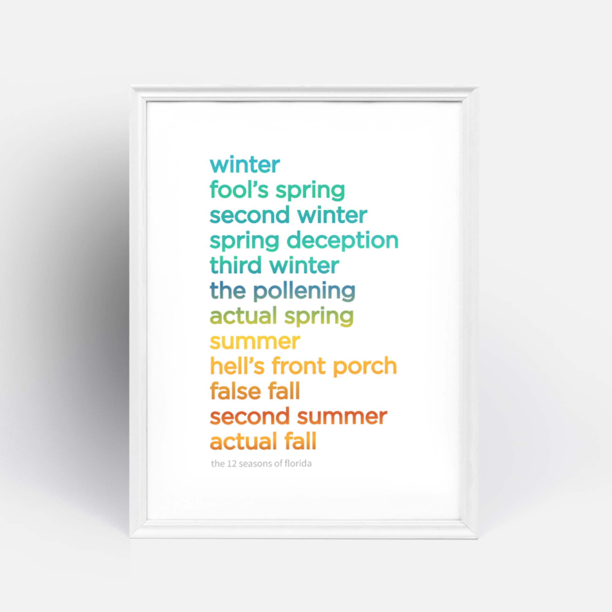 12 SEASONS of FLORIDA | Funny Wall Art Print | Art Print | Florida Sunshine | Colorful Graphic Illustration