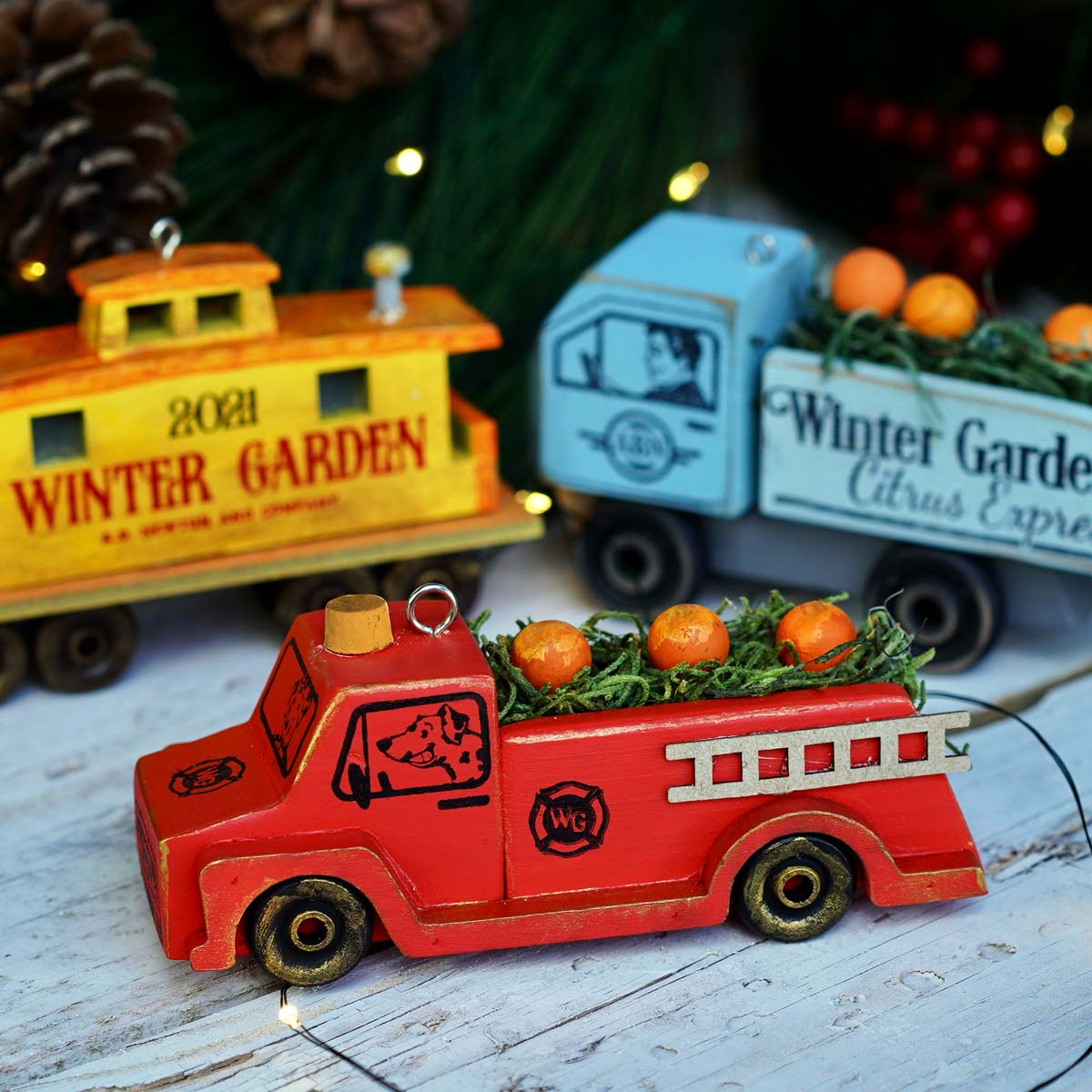 Winter Garden Classic Red Fire Engine Handmade Ornament | Limited Edition