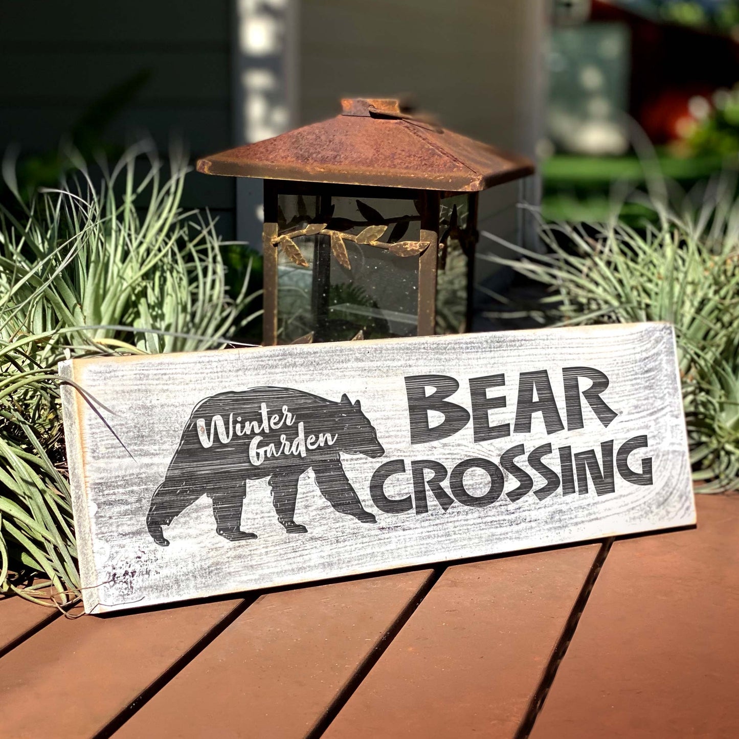 Winter Garden Bear Crossing - Handcrafted Artisan Wood Sign