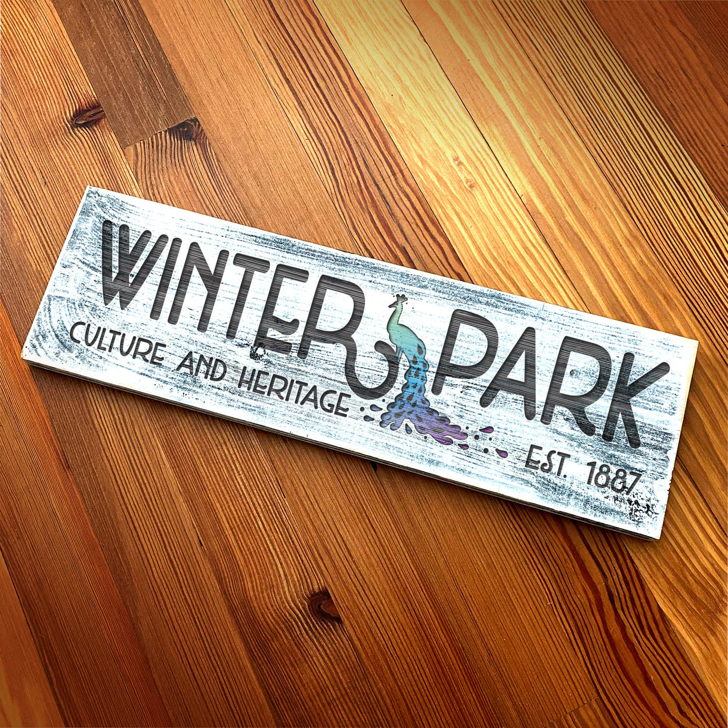 Winter Park Peacock - Handcrafted Artisan Wood Sign