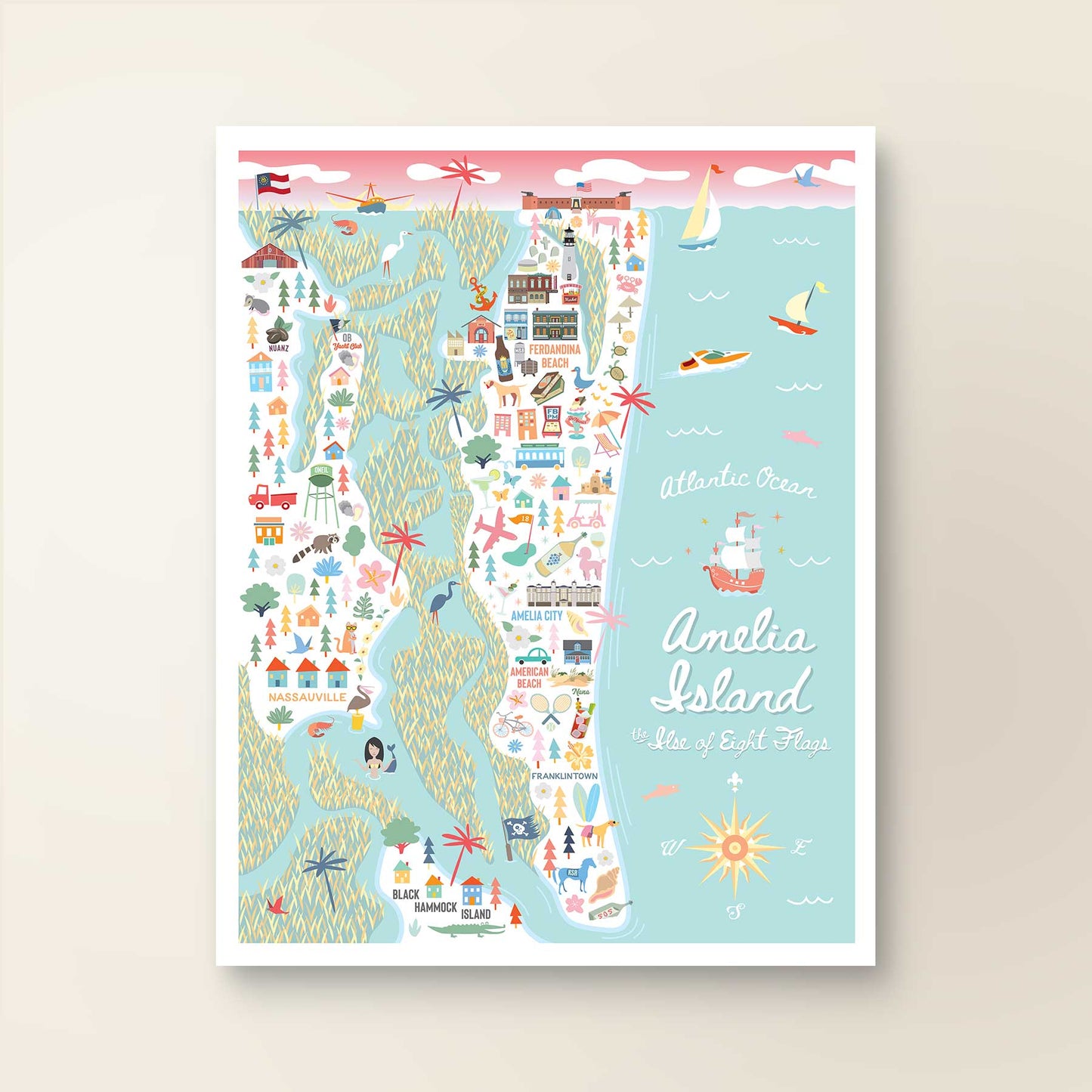 AMELIA ISLAND, FL | City Series Map Art Print