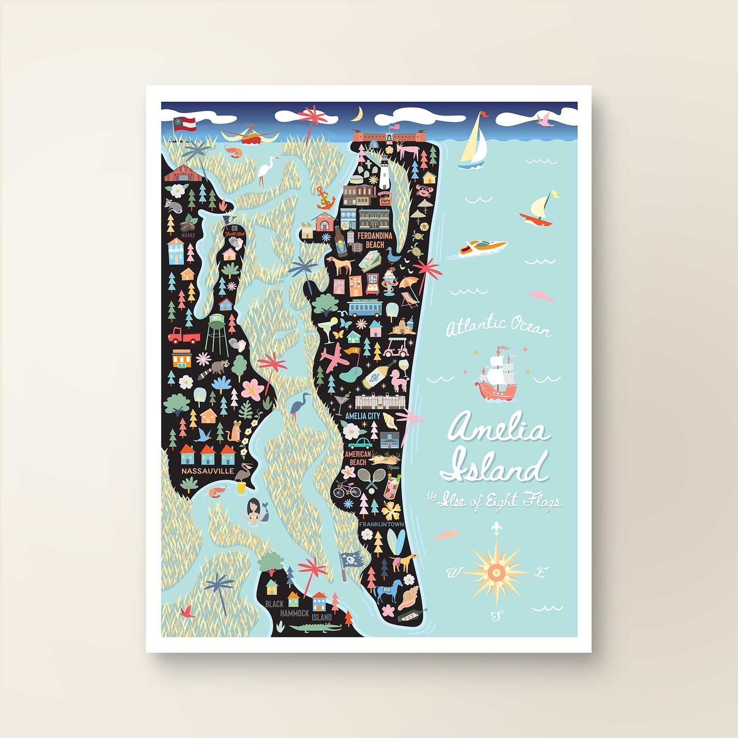 AMELIA ISLAND, FL | City Series Map Art Print