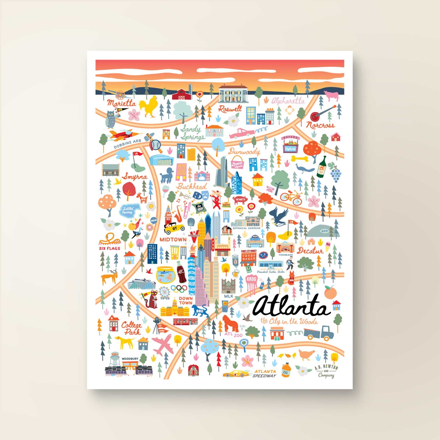 City of Atlanta Georgia | Area Map Art Print - A. B. Newton and Company