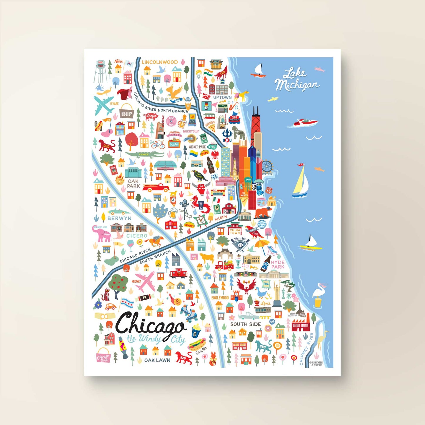 City of Chicago Illinois | Area Map Art Print - A. B. Newton and Company