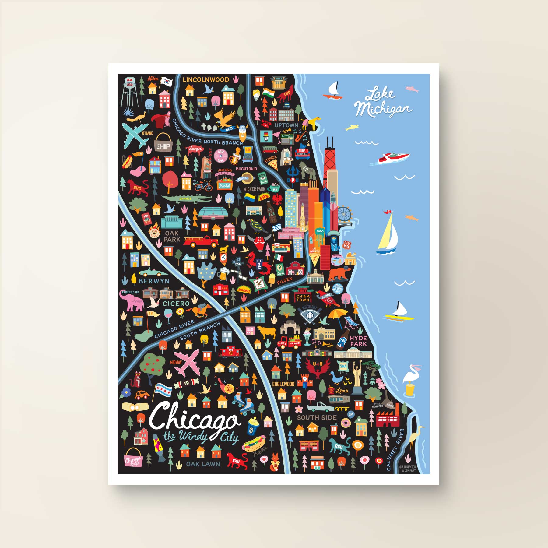 City of Chicago Illinois | Area Map Art Print - A. B. Newton and Company