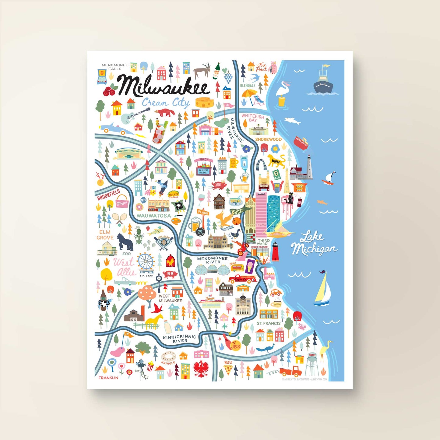 City of Milwaukee Wisconsin | Area Map Art Print - A. B. Newton and Company