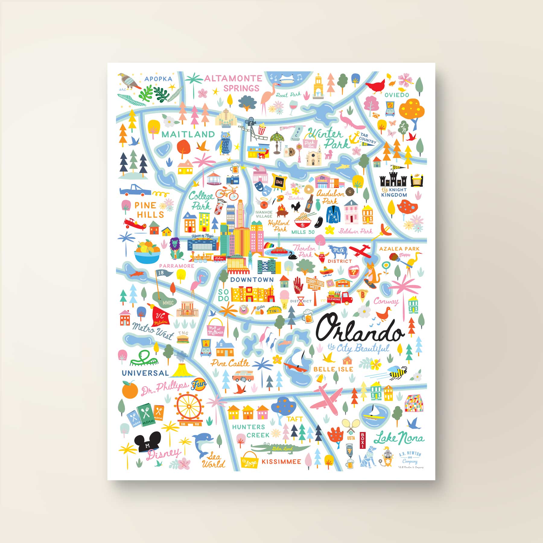 City of Orlando Florida | Area Map Art Print - A. B. Newton and Company
