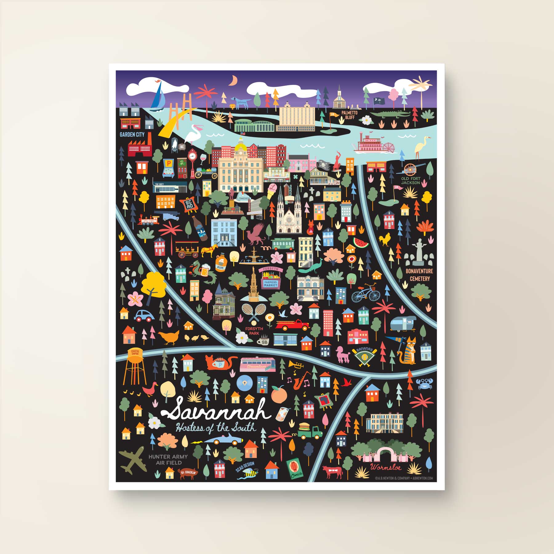 City of Savannah Georgia | Area Map Art Print - A. B. Newton and Company