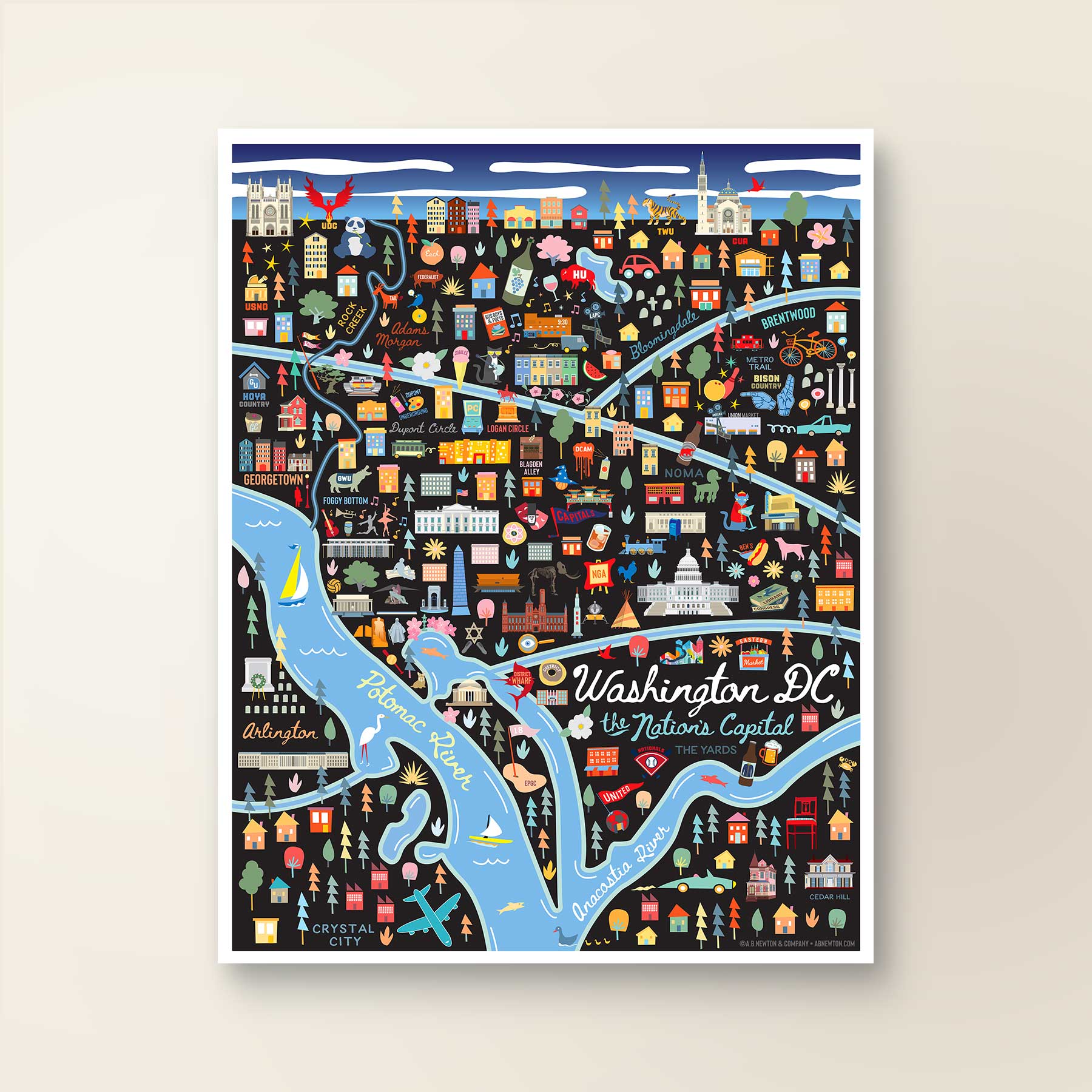 Washington D.C. | Area Map Art Print - A. B. Newton and Company
