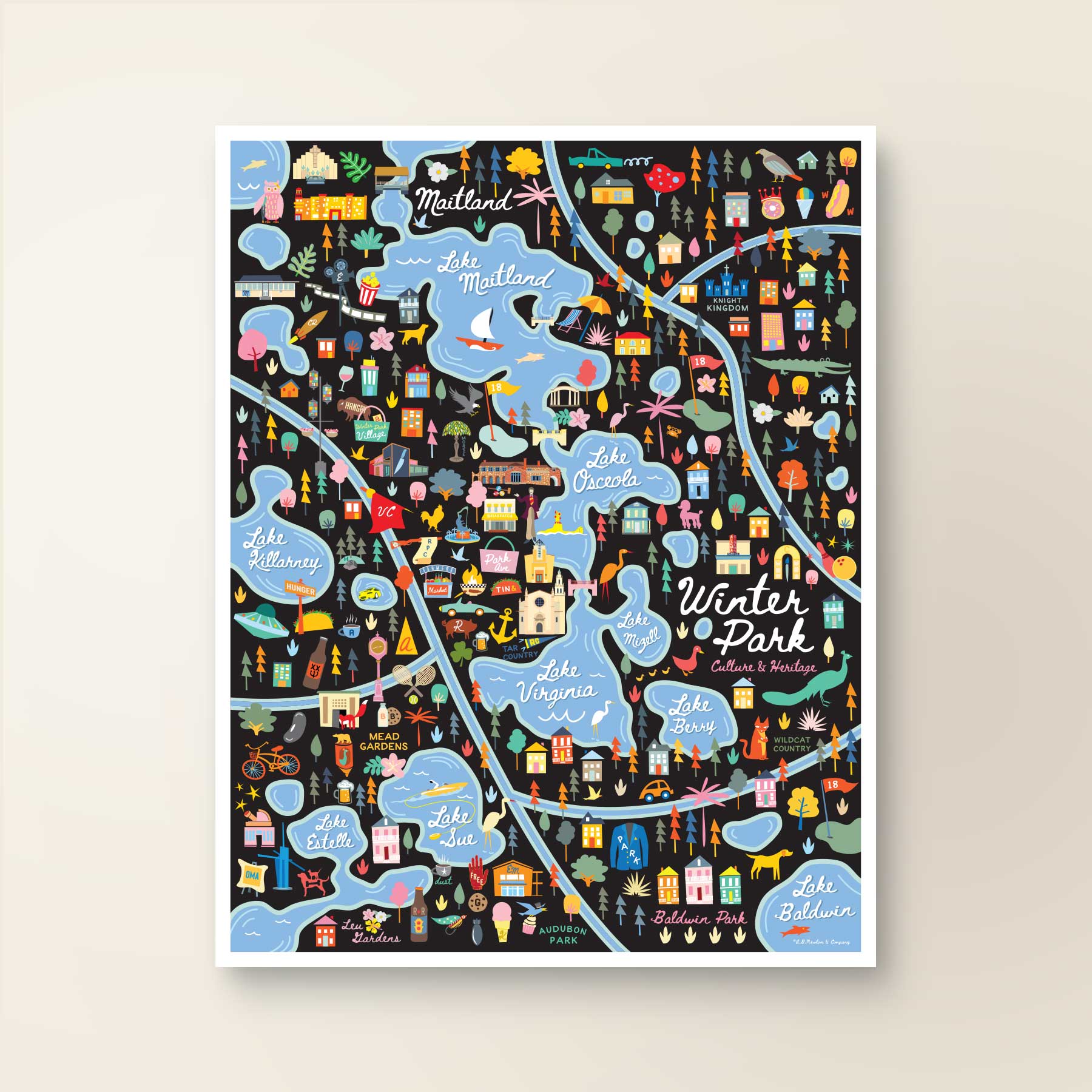 Winter Park Florida Area Map Art Print - A. B. Newton and Company