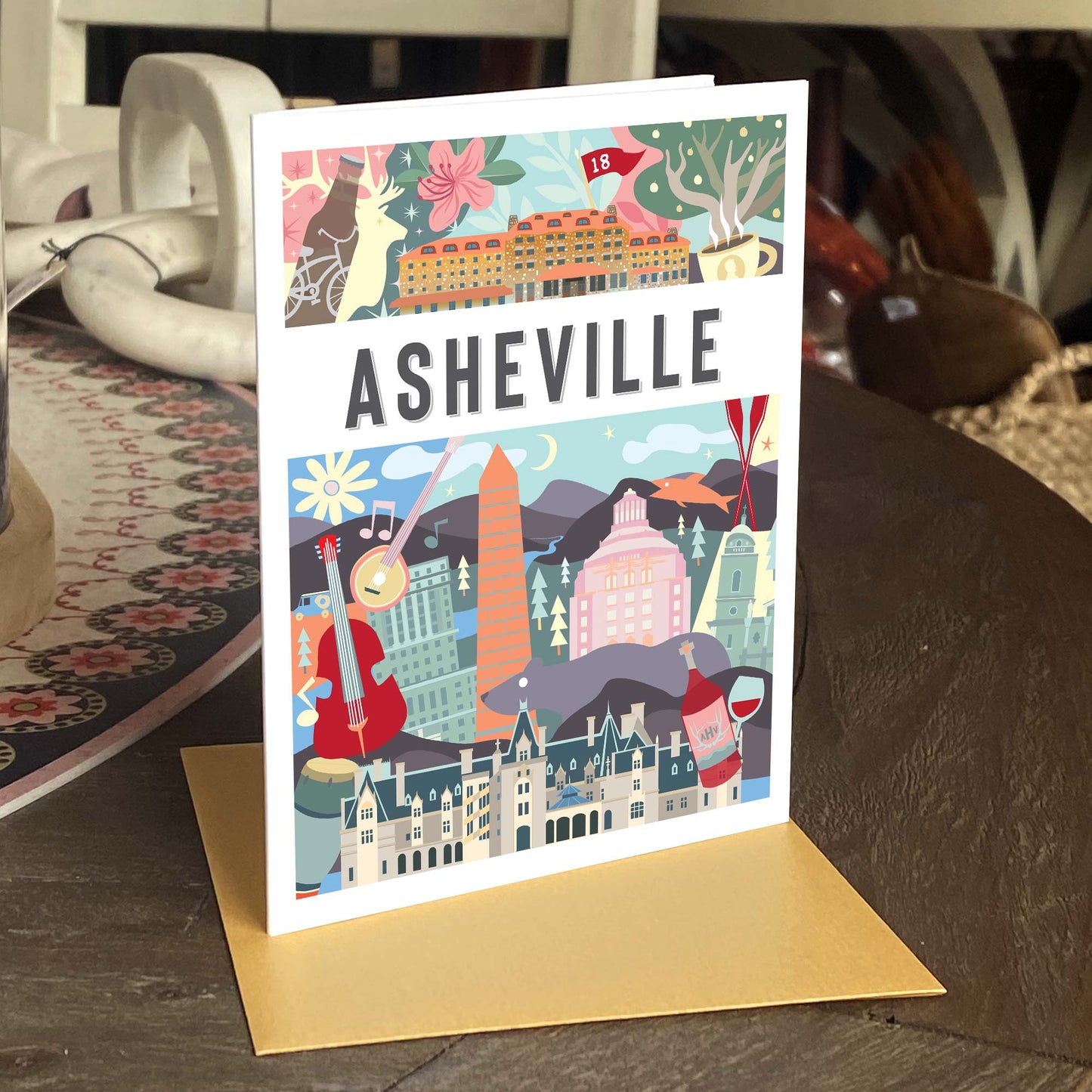Asheville North Carolina Greeting Card | Montage | Single and 8 Pack - A. B. Newton and Company