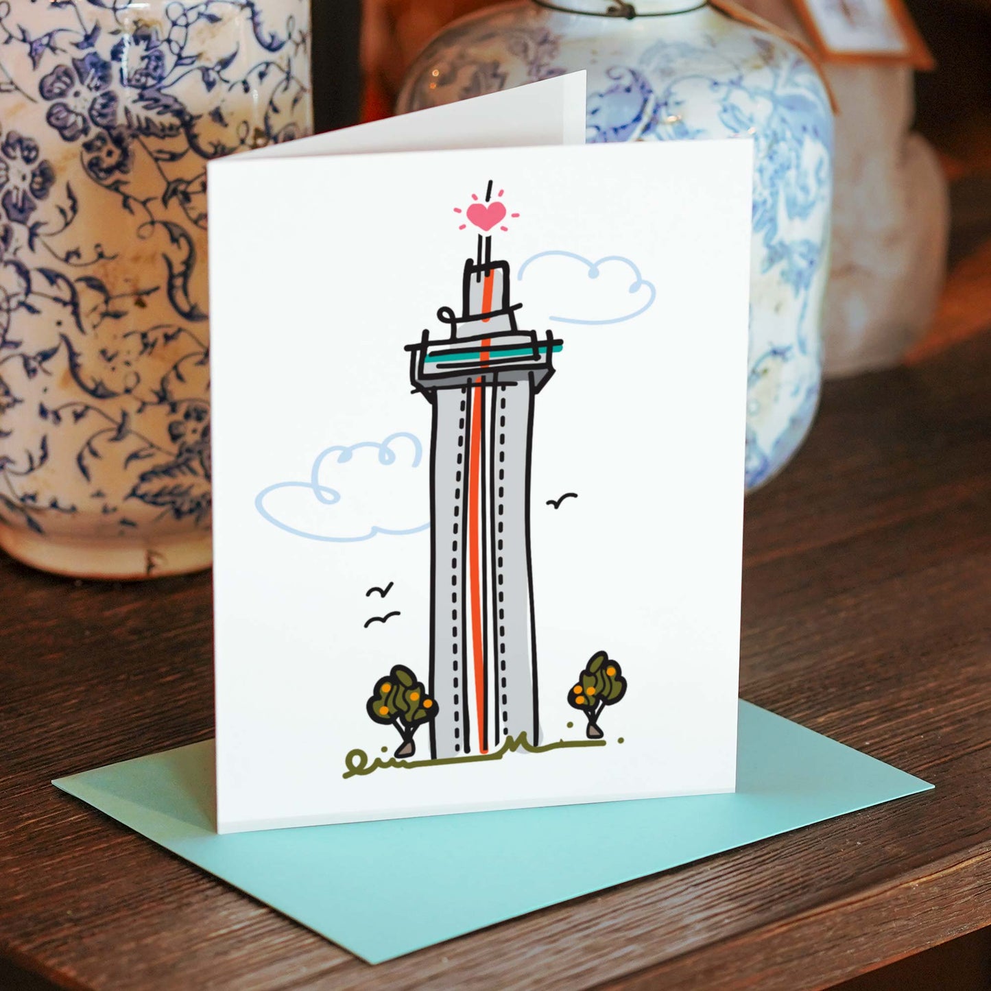 Clermont Citrus Tower Whimsical Illustrated Greeting Card