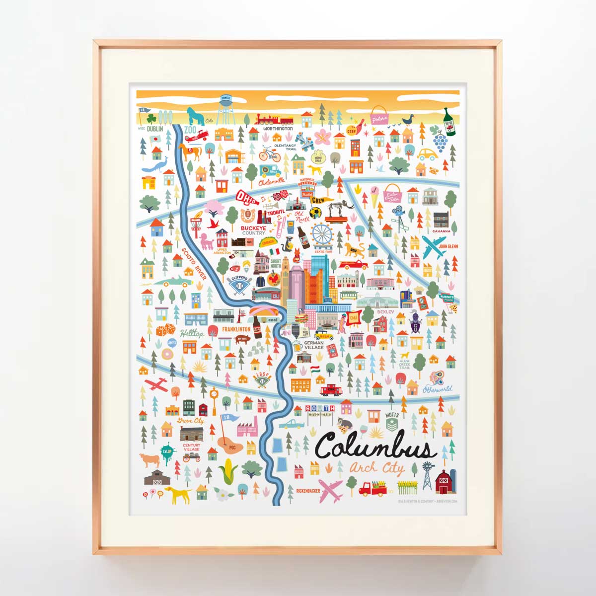 City of Columbus Ohio | Area Map Art Print - A. B. Newton and Company