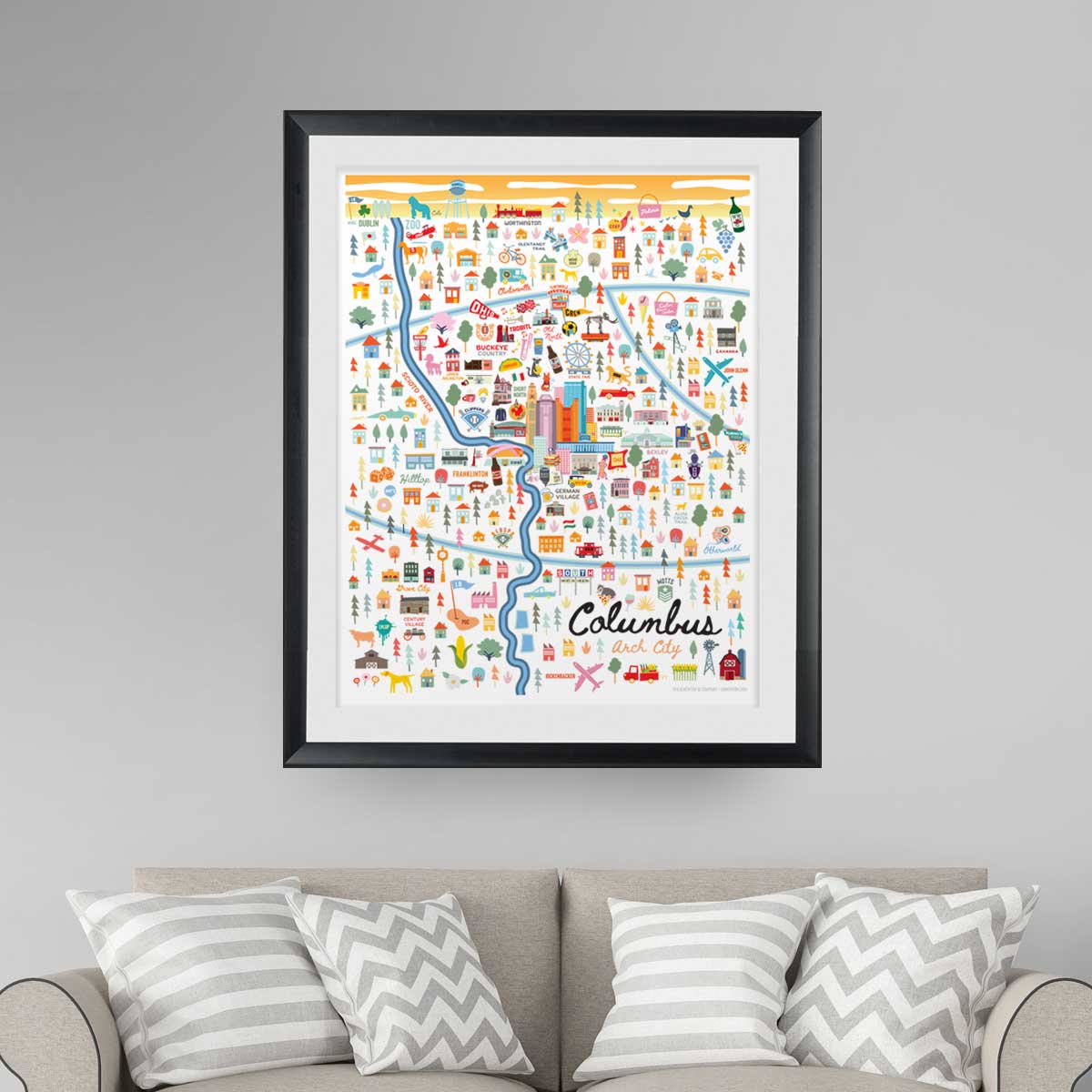 City of Columbus Ohio | Area Map Art Print - A. B. Newton and Company