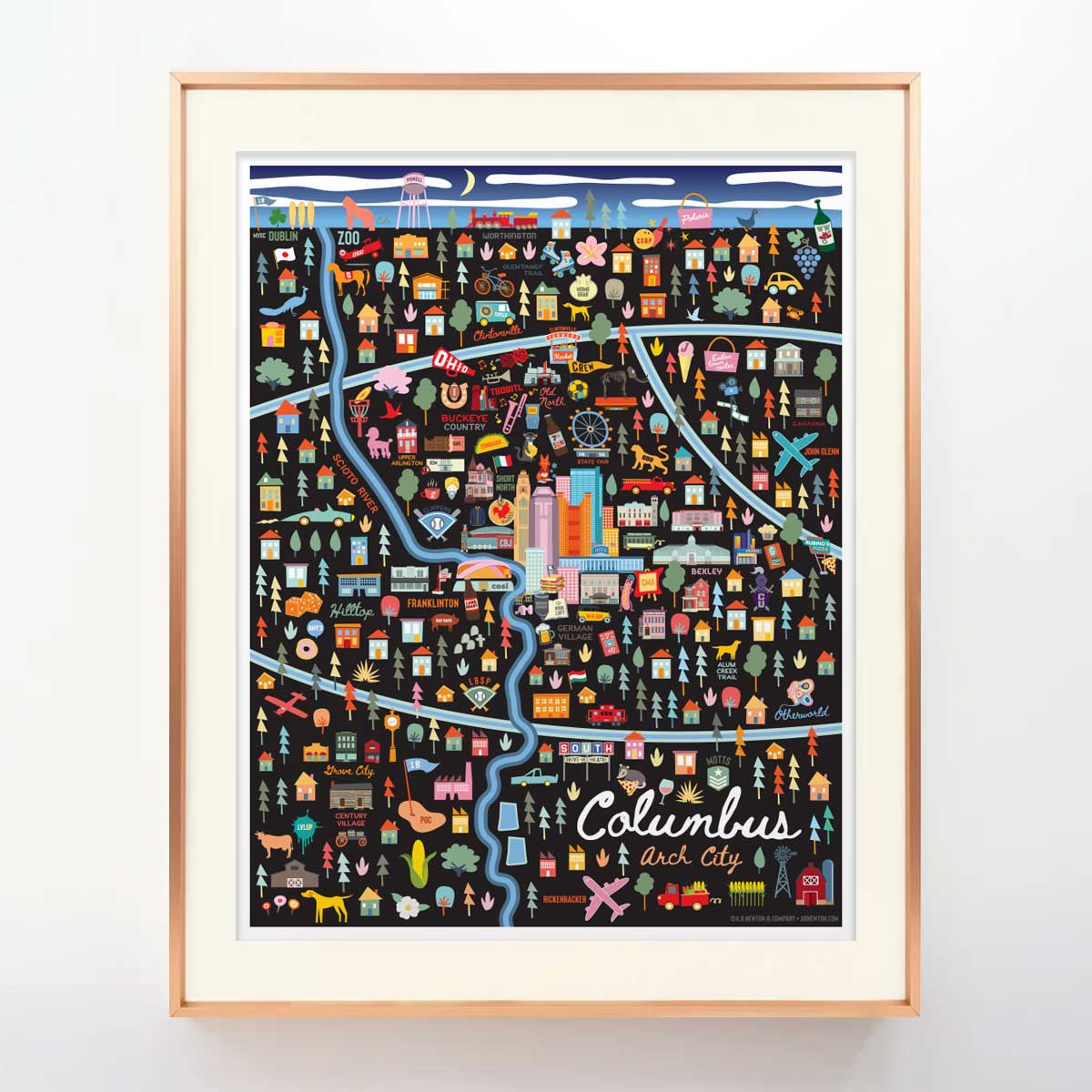 City of Columbus Ohio | Area Map Art Print - A. B. Newton and Company