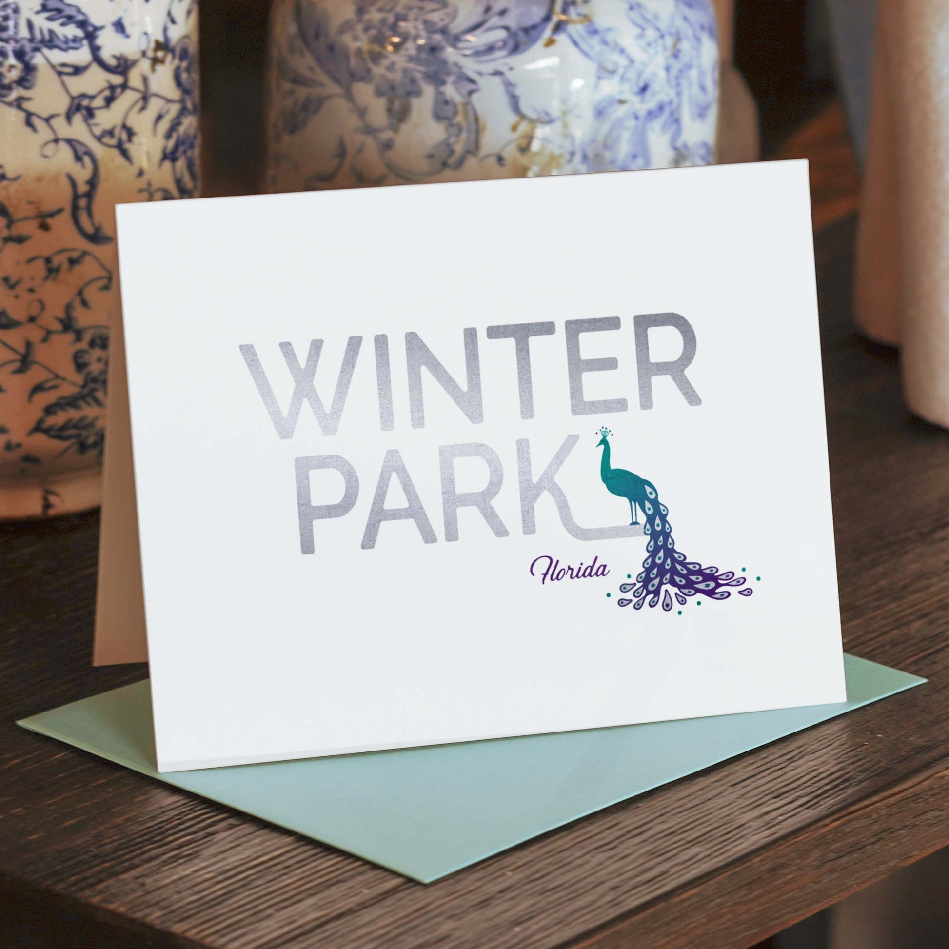 Winter Park Florida Peacock Greeting Card - A. B. Newton and Company